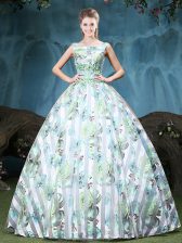 Custom Designed Tulle Straps Sleeveless Lace Up Appliques and Pattern Ball Gown Prom Dress in Multi-color