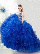 Pretty Royal Blue Sleeveless Organza Lace Up Quince Ball Gowns for Military Ball and Sweet 16 and Quinceanera