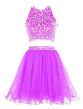 Super Scoop Purple Sleeveless Mini Length Beading Clasp Handle Prom Dress