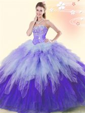 Custom Made Floor Length Lace Up 15th Birthday Dress Multi-color for Military Ball and Sweet 16 and Quinceanera with Beading and Ruffles