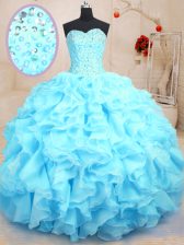 Ball Gowns Quince Ball Gowns Baby Blue Sweetheart Organza Sleeveless Floor Length Lace Up
