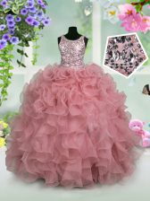 Enchanting Pink Little Girl Pageant Dress Party and Wedding Party with Ruffles and Sequins Scoop Sleeveless Zipper