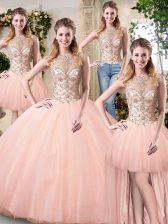 Beauteous Peach Scoop Lace Up Beading Ball Gown Prom Dress Sleeveless