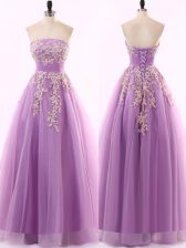 Traditional Lilac Zipper Sweetheart Appliques Prom Dress Tulle Sleeveless