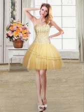  Sleeveless Lace Up Mini Length Beading and Sequins Prom Gown