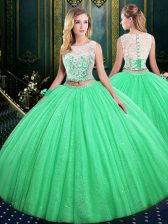  Ball Gowns Tulle and Sequined Scoop Sleeveless Lace and Sequins Floor Length Lace Up 15th Birthday Dress