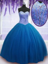 Beautiful Floor Length Ball Gowns Sleeveless Teal Sweet 16 Quinceanera Dress Lace Up