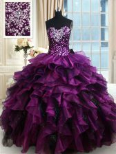 Artistic Sequins Ruffled Ball Gowns Sweet 16 Quinceanera Dress Purple Sweetheart Organza Sleeveless Floor Length Lace Up