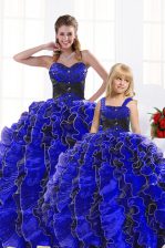 Dynamic Royal Blue Sleeveless Organza Lace Up Sweet 16 Dresses for Military Ball and Sweet 16 and Quinceanera