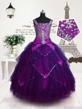  Floor Length Ball Gowns Sleeveless Purple Little Girls Pageant Gowns Lace Up