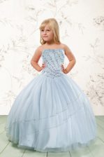 Excellent Baby Blue Sleeveless Floor Length Beading Lace Up Kids Formal Wear