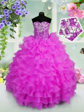 Lilac Lace Up Sweetheart Ruffled Layers and Sequins Little Girl Pageant Gowns Organza Sleeveless