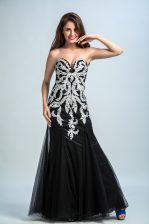 Sophisticated Black Sweetheart Zipper Embroidery Prom Party Dress Sleeveless