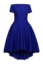  Short Sleeves Side Zipper Tea Length Ruching Evening Dress