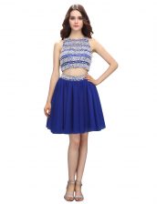 High Quality Scoop Royal Blue Sleeveless Beading Knee Length Dress for Prom