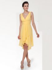  Sleeveless Zipper Knee Length Ruching Homecoming Dress