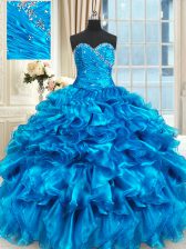  Baby Blue Lace Up Sweetheart Beading and Ruffles Sweet 16 Quinceanera Dress Organza Sleeveless
