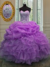Glorious Pick Ups Ball Gowns Quinceanera Gown Lilac Sweetheart Organza Sleeveless Floor Length Lace Up