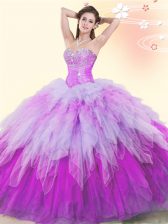  Sleeveless Tulle Floor Length Lace Up Quinceanera Gowns in Multi-color with Beading and Ruffles