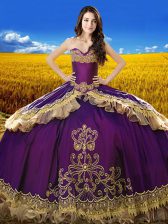 High Quality Purple Sleeveless Floor Length Beading and Embroidery Lace Up 15th Birthday Dress