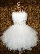 Extravagant White Sleeveless Organza Lace Up Prom Gown for Prom and Party