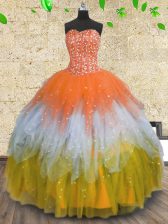 Best Sequins Sweetheart Sleeveless Lace Up Quince Ball Gowns Multi-color Tulle