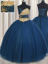  Floor Length Teal Quince Ball Gowns Chiffon Sleeveless Beading and Ruching and Belt