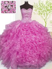  Lilac Lace Up Sweetheart Beading and Ruffles and Pick Ups Sweet 16 Dresses Organza Sleeveless