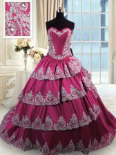  Taffeta Sleeveless With Train 15th Birthday Dress Court Train and Beading and Appliques and Ruffled Layers