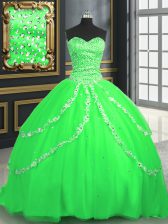  Ball Gowns Tulle Sweetheart Sleeveless Beading and Appliques With Train Lace Up Quinceanera Gown Brush Train