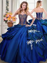 Amazing Royal Blue Taffeta Lace Up Sweetheart Sleeveless Floor Length Ball Gown Prom Dress Beading and Appliques and Pick Ups