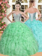 Affordable Lace Up Quinceanera Gowns Beading and Ruffles Sleeveless Floor Length