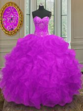 Latest Purple Ball Gown Prom Dress Military Ball and Sweet 16 and Quinceanera with Beading and Embroidery and Ruffles Sweetheart Sleeveless Lace Up
