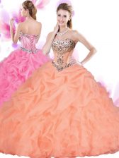  Sweetheart Sleeveless Tulle Ball Gown Prom Dress Beading and Ruffles Lace Up