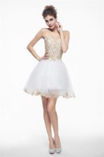 Exceptional Knee Length Zipper Prom Evening Gown White for Prom and Party with Beading and Lace