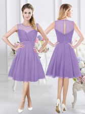Classical Scoop Knee Length Lavender Dama Dress for Quinceanera Chiffon Sleeveless Ruching