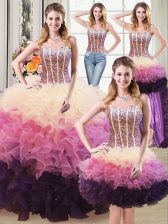  Four Piece Multi-color Sleeveless Organza Lace Up Quinceanera Dress for Military Ball and Sweet 16 and Quinceanera