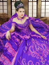  Floor Length Lavender Quinceanera Dress Off The Shoulder Sleeveless Lace Up