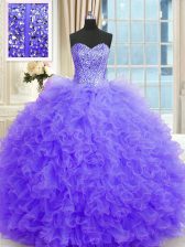  Floor Length Lavender 15 Quinceanera Dress Strapless Sleeveless Lace Up
