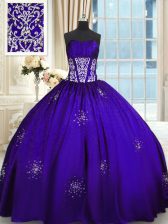  Sleeveless Beading and Appliques and Ruching Lace Up Quince Ball Gowns