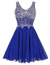 Perfect Chiffon Straps Sleeveless Zipper Beading Prom Dresses in Royal Blue
