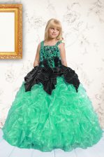 Fashion Apple Green Straps Neckline Beading and Pick Ups Kids Pageant Dress Sleeveless Lace Up