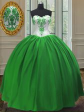  Green Ball Gowns Sweetheart Sleeveless Taffeta Floor Length Lace Up Embroidery Sweet 16 Quinceanera Dress