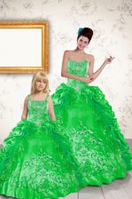 New Style Green Taffeta Lace Up Quinceanera Gown Sleeveless Floor Length Beading and Embroidery and Pick Ups