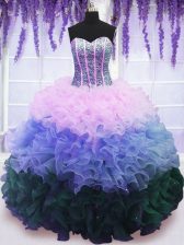 New Arrival Multi-color Ball Gowns Organza Sweetheart Sleeveless Beading and Ruffles and Ruffled Layers Floor Length Lace Up Quinceanera Dress