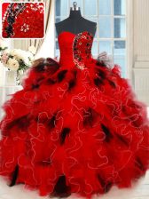 Dynamic Black and Red Sweetheart Lace Up Beading and Ruffles and Sequins 15th Birthday Dress Sleeveless