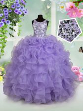 Best Scoop Floor Length Ball Gowns Sleeveless Lavender Child Pageant Dress Zipper