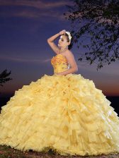 Dazzling Gold Sleeveless Beading and Ruffled Layers Floor Length Sweet 16 Quinceanera Dress