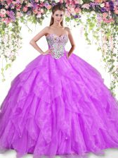 Eye-catching Purple Sweetheart Neckline Beading and Ruffles Sweet 16 Quinceanera Dress Sleeveless Lace Up