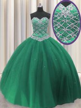 Elegant Dark Green Lace Up Sweetheart Beading and Sequins Quinceanera Dress Tulle Sleeveless